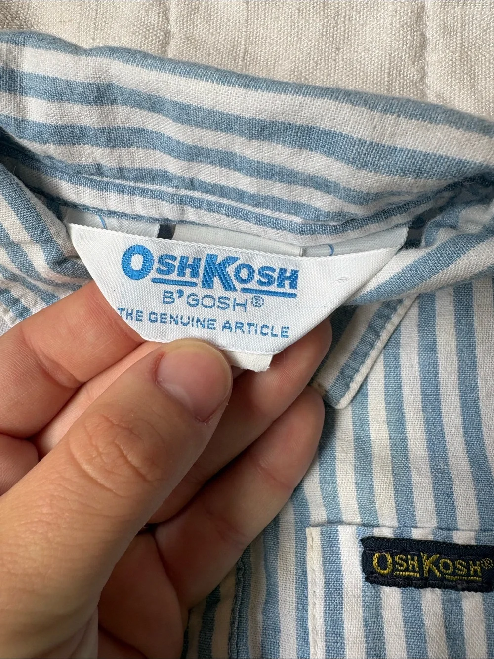 Vintage OshKosh Blue & White Striped Long-Sleeve Polo Shirt Baby Boy 12 Months